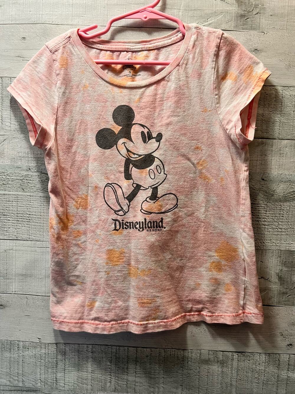Disney Mickey Mouse T-Shirt Girls Small Pink Tie-Dye Tee Top